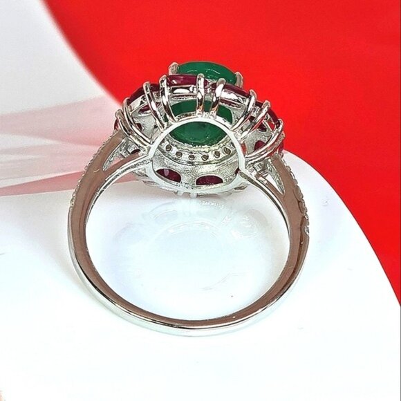 925 Sterling Silver Ring with Natural Emerald 11x8mm & Ruby Gemstone - Picture 15 of 16